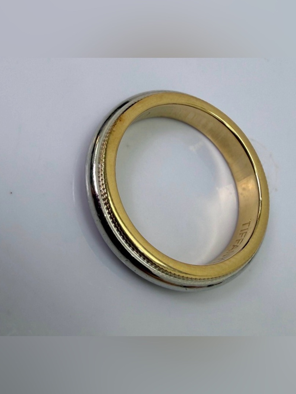 Tiffany & Co. Two-Tone Gold and Platinum Ring with Engraving size 5